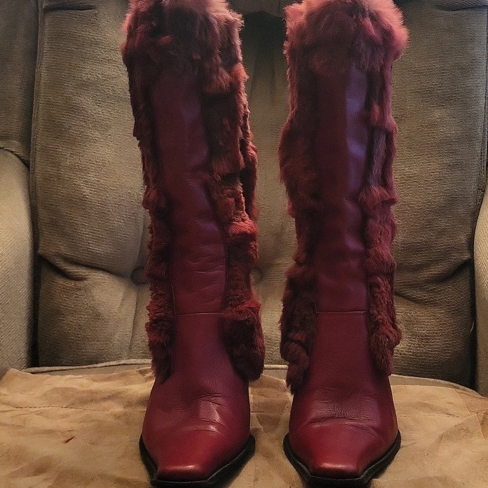 Vera Cuoio Italian Leather Boots With Real Rabbit Fur.  7.5 Size 38 - Picture 3 of 16